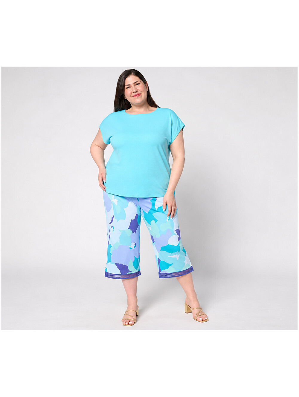 Isaac Mizrahi Live! Printed Pebble Knit Culotte Pants Aqua, Petite X-Large